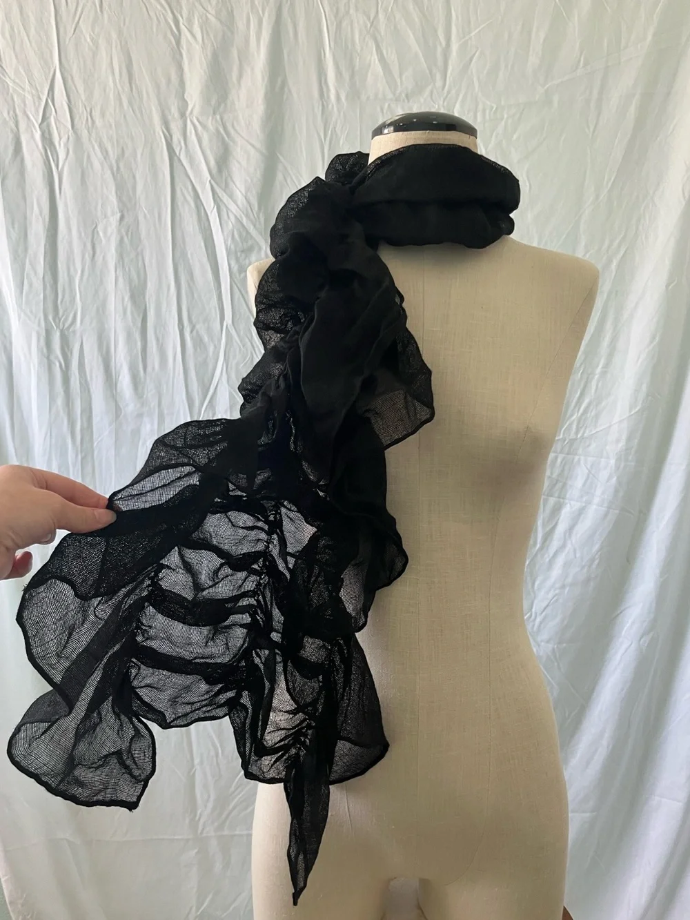 Italian 100% Wool Black Asymmetrical Scarf Neck Wrap Y2K vintage